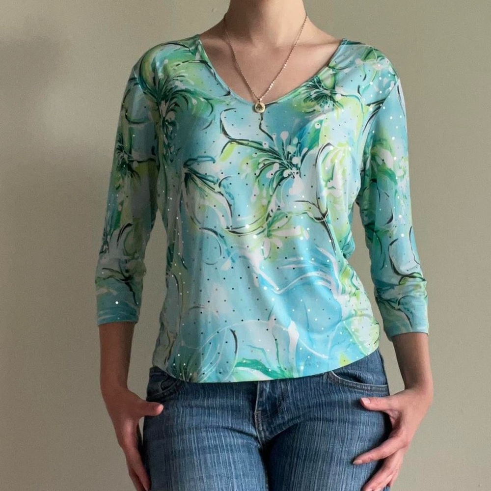 Y2K Fairycore Floral 3/4 Sleeve Top Women Small/Medium